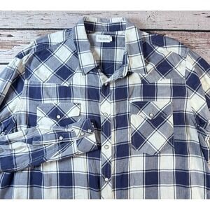 Tecovas Western Pearl Snap Shirt Mens Sz XXL Blue Plaid Long Sleeve‎ Outdoor